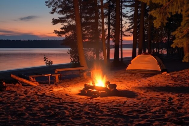 camping en la playa por la mañana ver publicidad fotografía de paisaje