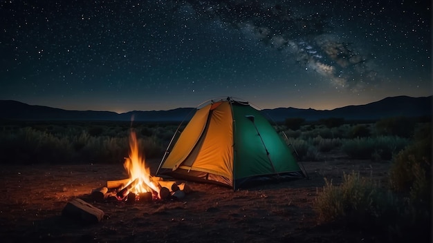 Camping unter einem sternenfrohen Himmel mit Zelt