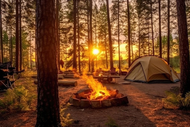 Campingplatz am Strand in der Morgenansicht, Werbung für Landschaftsfotografie