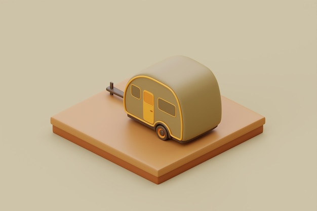 Campingplatz in der natur mit wohnwagenelementen für camping sommerlager reisen reise wandern isometrische 3d-rendering