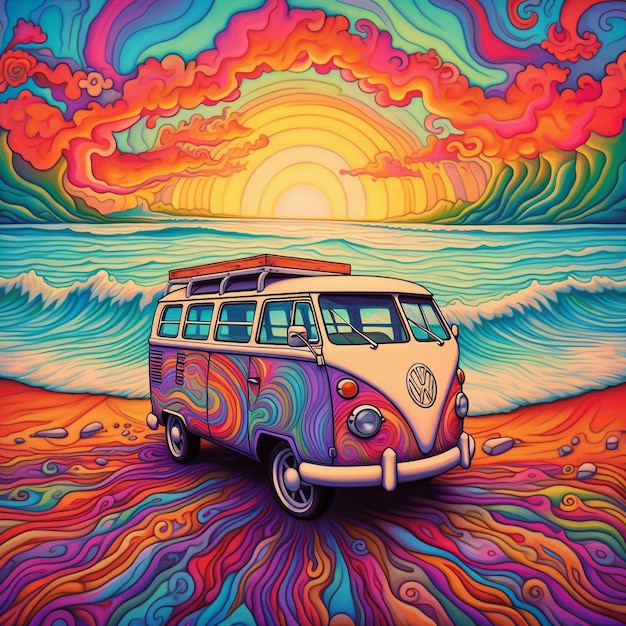Campingwagen farbenfrohe Fantasie-Welt Hippie-Wagen-Kunst