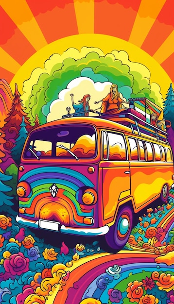 Campingwagen farbenfrohe Fantasie-Welt Hippie-Wagen-Kunst