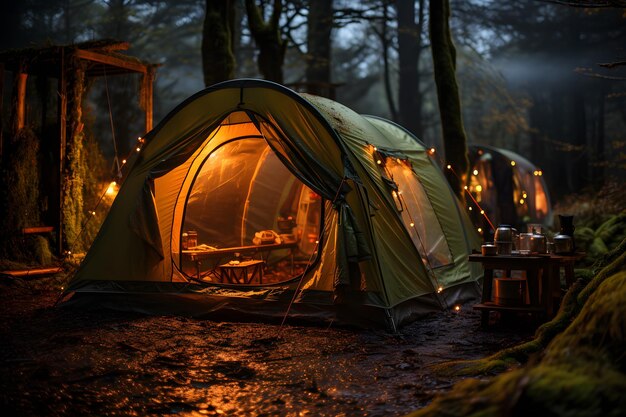 Campingzelt im Wald in der Nacht Campingkonzept ia generiert