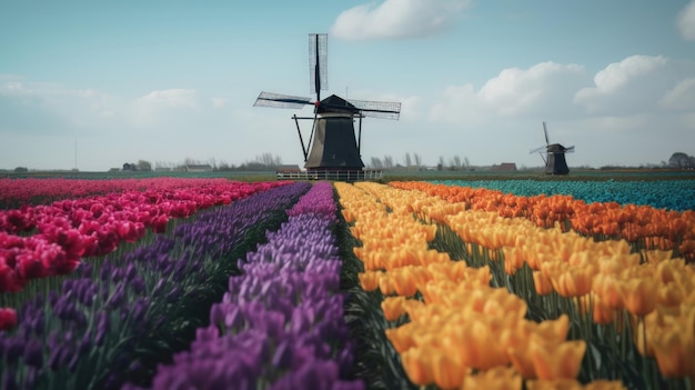 Campo aberto colorido com lindas tulipas Generative AI