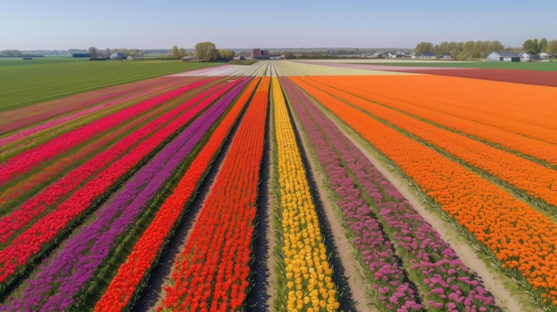 Campo aberto colorido com lindas tulipas Generative AI