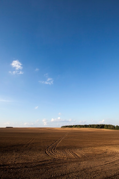 Foto campo agrícola arado en el que se prepara el suelo para la siembra, paisaje