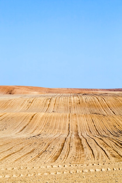 Campo agrícola com sulcos