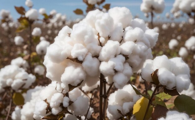 Foto un campo de algodón con bolas blancas y mullidas