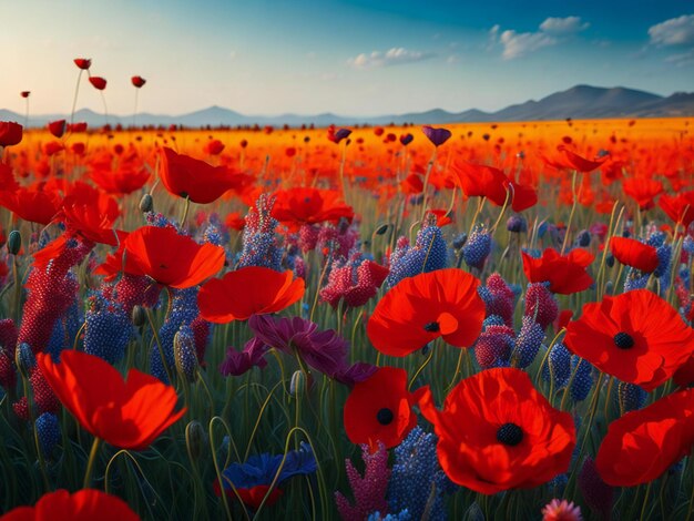 Un campo de amapolas silvestres en plena floración