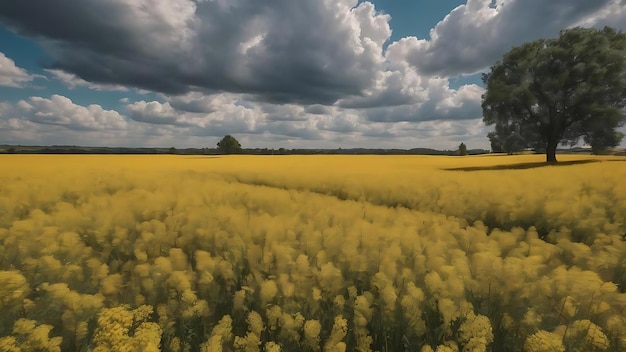 Campo amarelo com nuvens