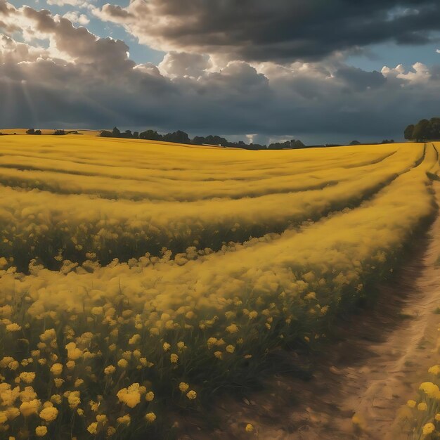 Campo amarillo con nubes