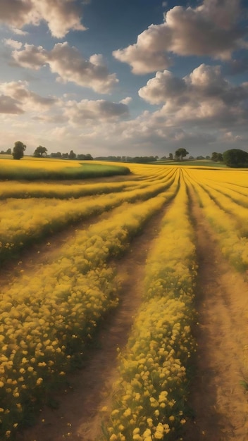 Campo amarillo con nubes