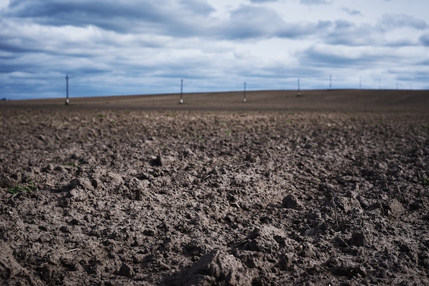 Campo arado na primavera.