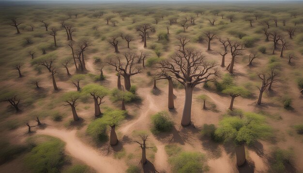 un campo de árboles muertos con las palabras árbol en la parte inferior