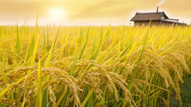 Campo de arroz amarillo