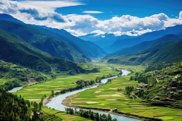 Campo de arroz en terrazas en Yunnan China Yunnan es un Patrimonio de la Humanidad de la UNESCO Vista aérea del valle de Paro Bután Generado por IA