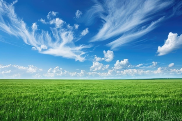 Campo azul Campo verde y cielo en el paisaje de verano