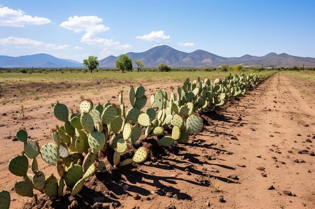 El campo de cactus de pera espinosa en el terreno árido