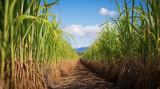 Campo de caña de azúcar maduro para la cosecha