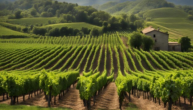 un campo con una casa en la parte superior