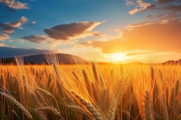 campo de cebada en la hora de la puesta del sol