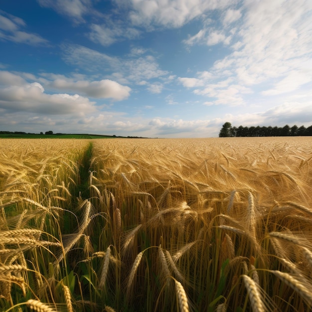 Campo de cebada con IA generativa de cielo azul