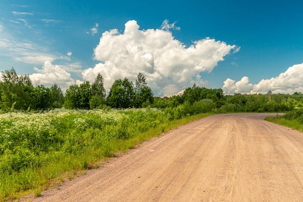 Campo cielo azul con hermosas nubes