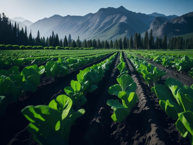 Campo de cultivo de lechuga orgánica generado por IA