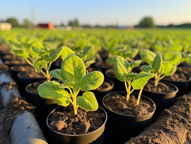 Un campo para el cultivo de maíz de maduración temprana con brotes jóvenes