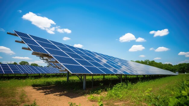 campo de alface com fileiras de painéis solares instalados acima representando uma abordagem moderna para a agricultura sustentável e energia limpa