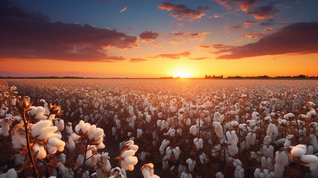 Campo de algodão ao pôr do sol