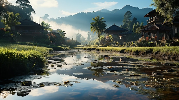 campo de arroz de visão matinal em bali indonésia