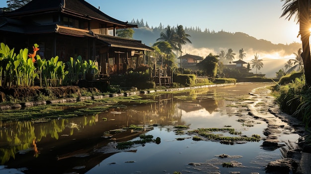 campo de arroz de visão matinal em bali indonésia