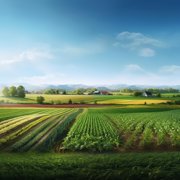 Campo de arroz verde e céu azul com fundo de natureza de luz solar