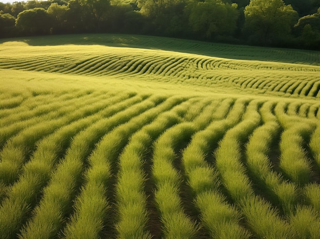 Campo de arroz verde e céu azul com fundo de natureza de luz solar