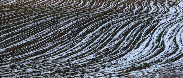 Campo de fazenda arado no inverno