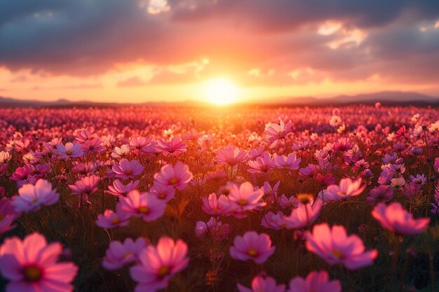 Campo de flores cor-de-rosa