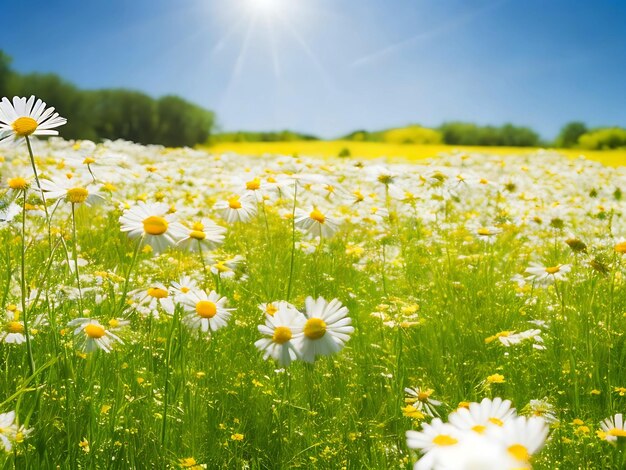 Campo de flores de camomila Campo de margaridas em um dia ensolarado na natureza