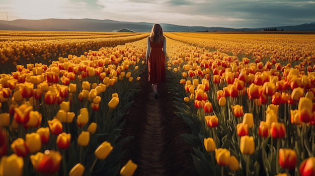 Campo de flores de tulipas Ilustração AI GenerativexA