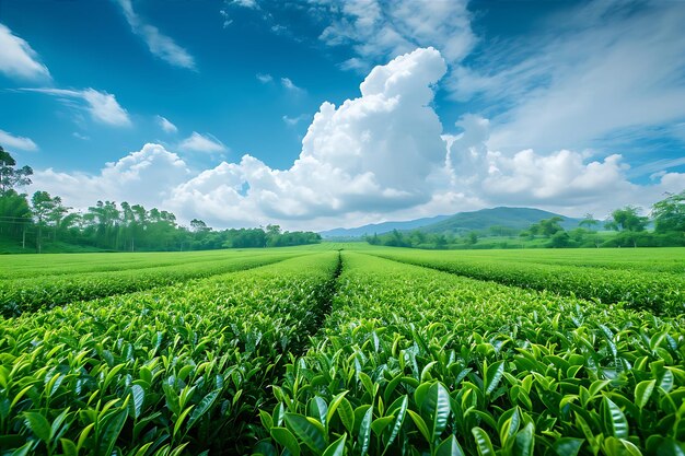 Campo de folhas de chá verde Foto de paisagem