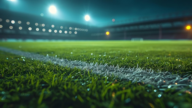 Campo de futebol à noite com as luzes acesas