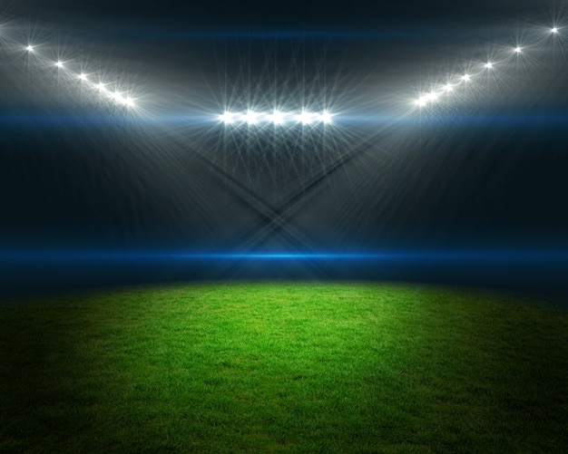 Campo de futebol com luzes brilhantes