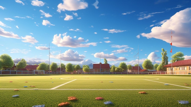 Campo de futebol da escola Playfield inspirado na Pixa com fundo animado