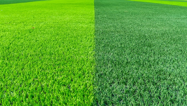 Campo de futebol e céu nublado. campo verde.