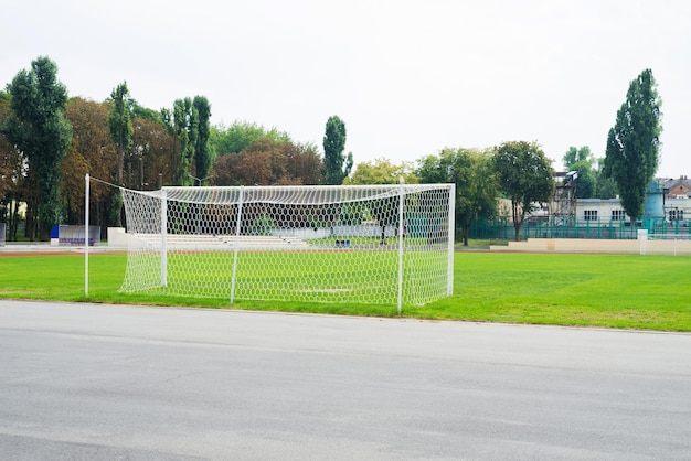 Campo de futebol e gol de futebol. Parte do estádio.