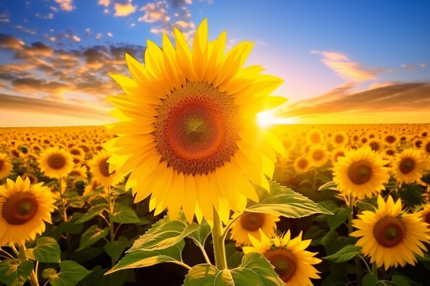 Campo de girassol de tirar o fôlego em plena floração