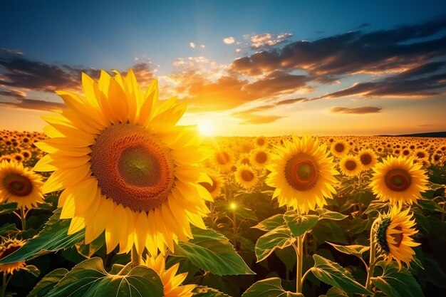 Campo de girassol de tirar o fôlego em plena floração