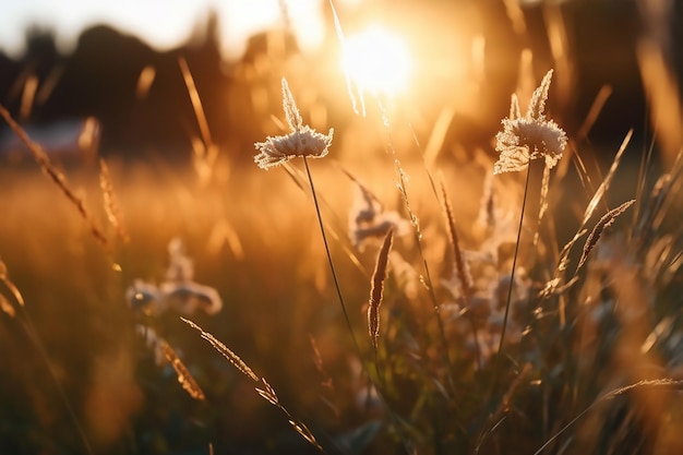 Campo de grama com o sol brilhando