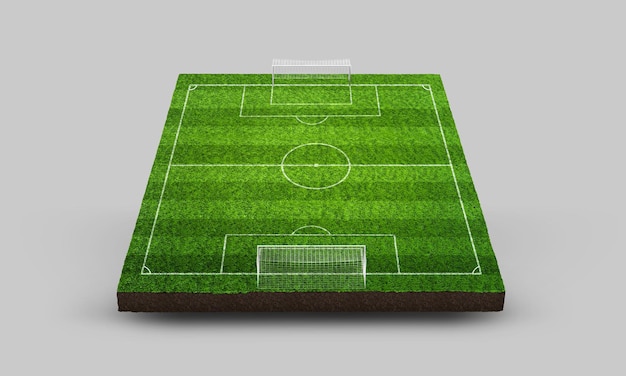 Foto campo de grama verde de futebol isométrico 3d com postes de gol