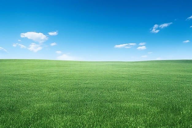 Campo de grama verde e céu azul com nuvens brancas Fundo natural